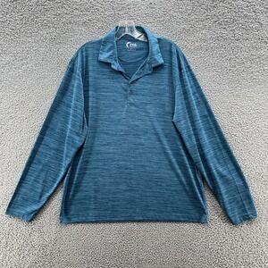 Zyia Active Polo Shirt Mens XL Blue Long Sleeve Performance Stretch Casual Logo